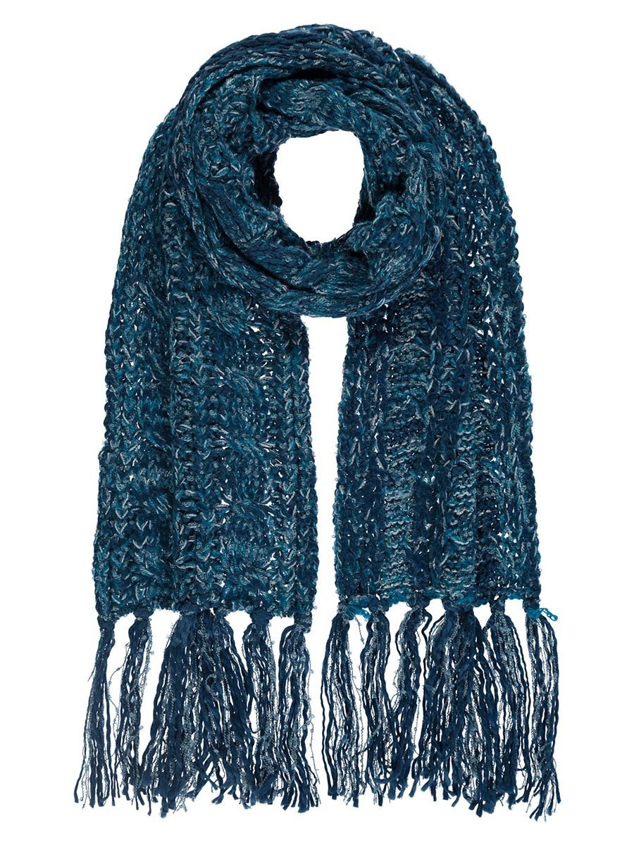 Damski szalik z brokatem i długimi frędzlami niebieski Passigatti