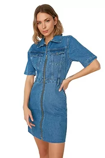 Sukienki - Trendyol Damska sukienka dżinsowa z zamkiem błyskawicznym, niebieski, 36 - grafika 1