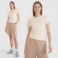 Koszulki i topy damskie - Koszulka Damska 4F T-shirt Slim Fit Basic Bawełna Beżowa TTSHF2351 XXL - miniaturka - grafika 1