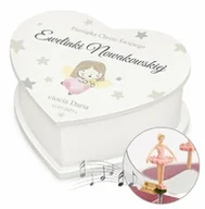 Pozytywki dla dzieci - Szkatułka na biżuterię w kształcie serca z pozytywką i nadrukiem dla dziewczynki na chrzest - miniaturka - grafika 1