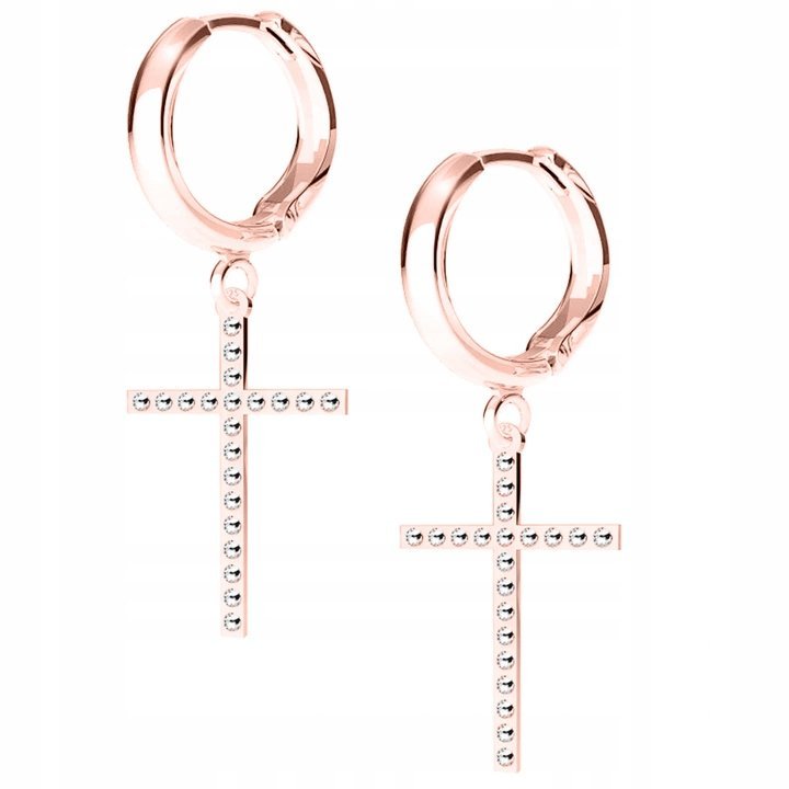 Kolczyki Krzyżyk Swarovski różowe złoto 925