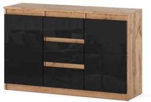 Komoda Z 3 Szufladami Do Salonu Młodzieżowa 120cm Dąb Wotan Czarny Połysk - Komody - miniaturka - grafika 1