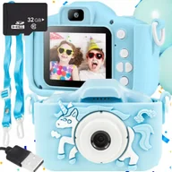 Aparaty Cyfrowe - APARAT CYFROWY DZIECI Dziecka Fotograficzny NIEBIESKI UNICORN + KARTA 32GB - miniaturka - grafika 1