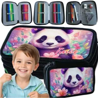 Piórniki - PIÓRNIK TRZYKOMOROWY Z WYPOSAŻENIEM DO SZKOŁY SŁODKA PANDA MIŚ DLA DZIECKA - miniaturka - grafika 1