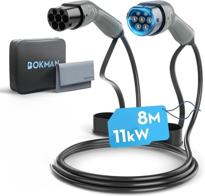 Kabel EV Typ 2 11kW 16A 3-Fazy 8m bokman Torba Ściereczka Tryb 3 Wytrzymały