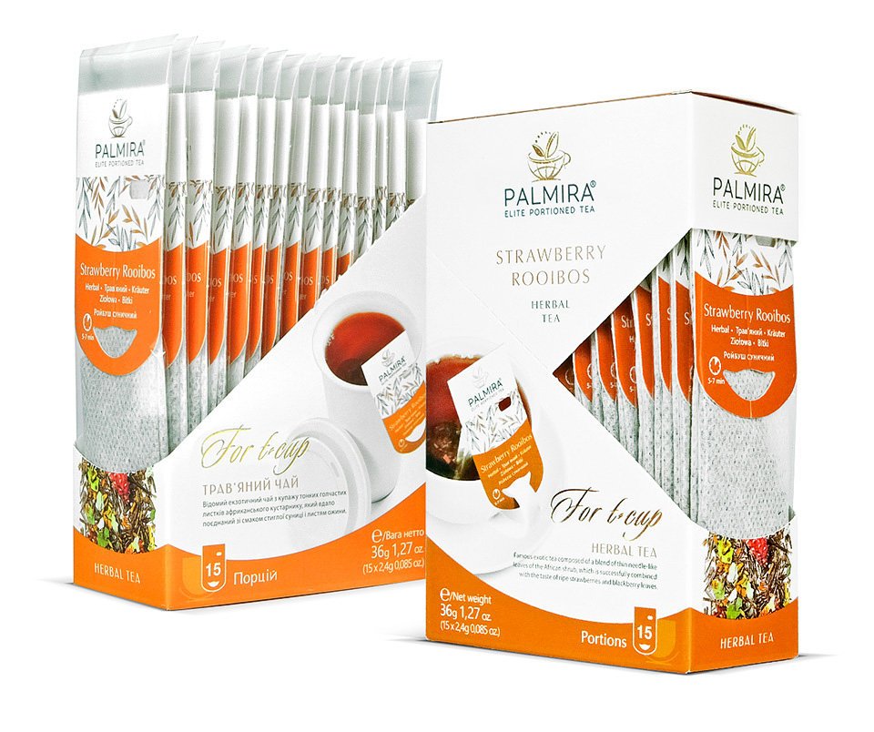 Palmira Strawberry Rooibos – luksusowa ziołowa herbata liściasta w saszetkach
