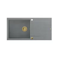 Zlewozmywaki - QUADRON Zlewozmywak EVAN 146 XL szary, elementy złote, k.pneum. HCQE10050U5_PVDG1_P2O0 - miniaturka - grafika 1