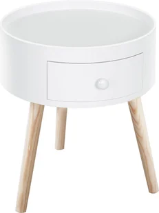 HOMCOM Stolik kawowy, stolik boczny z szufladą, okrągły stolik kawowy, stolik rozkładany do salonu, sypialni, obciążenie do 50 kg, biały, 38 x 38 x 45 cm - Ławy i stoliki kawowe - miniaturka - grafika 1