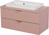 Szafki łazienkowe - Szafka łazienkowa pudrowy róż z umywalką nablatową złoty uchwyt 80 cm Magnolia Gante - miniaturka - grafika 1