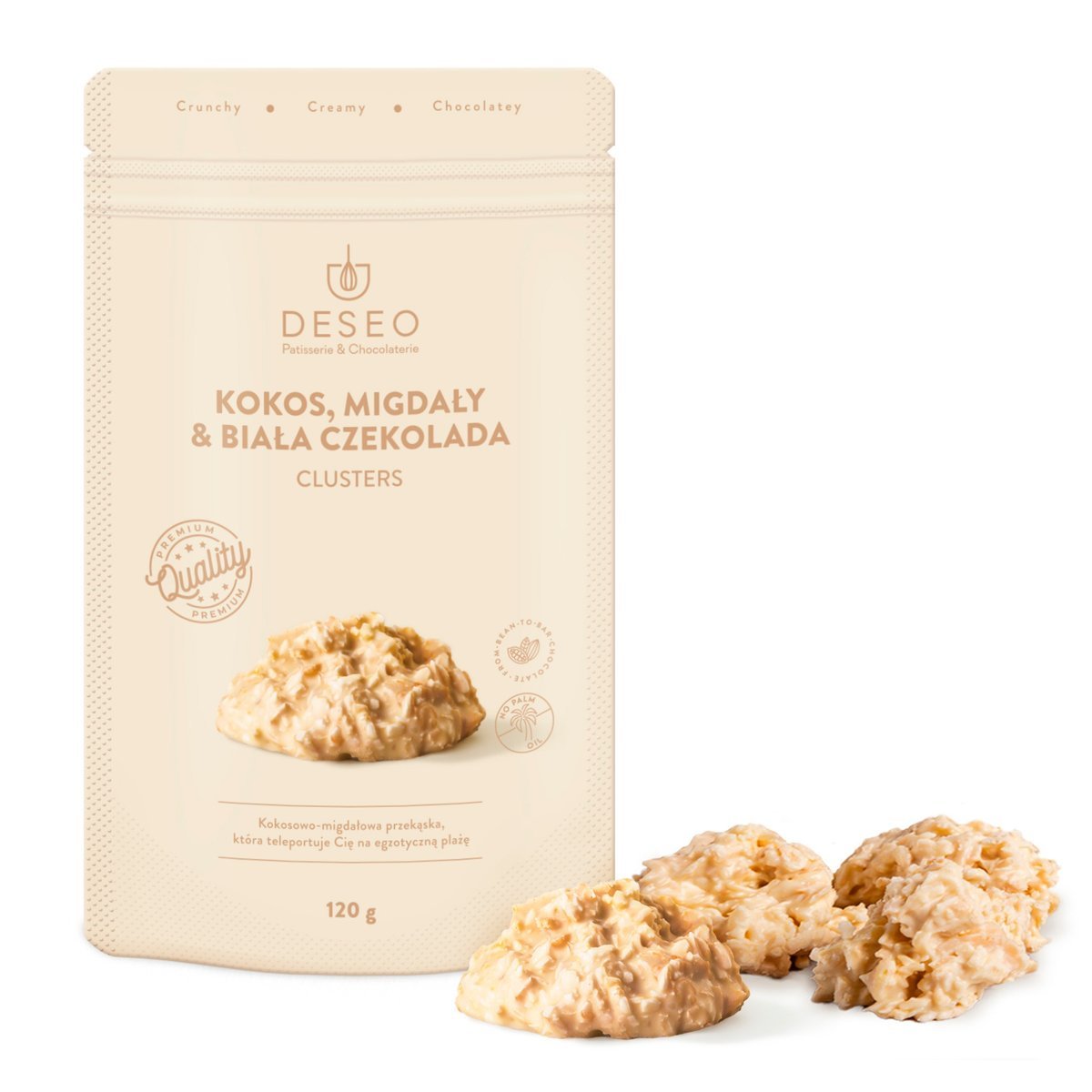 Clusters Kokos, Migdały & Biała Czekolada 120g DESEO
