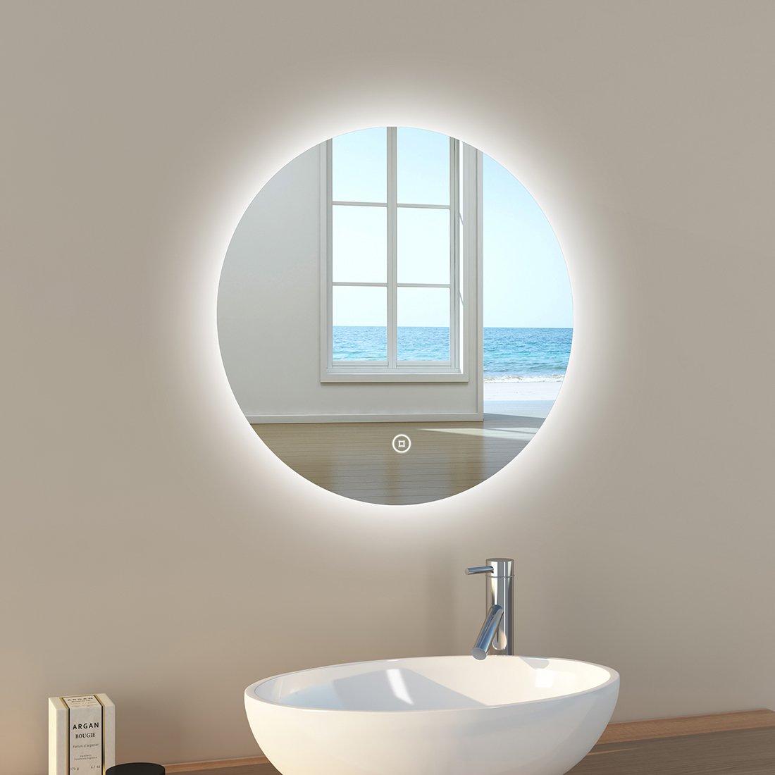 Lustro łazienkowe EMKE LED Lustro łazienkowe z oświetleniem Okrągłe 50 cm Lustro podświetlane z możliwością ściemniania i przełącznikiem dotykowym Energooszczędne lustro LED