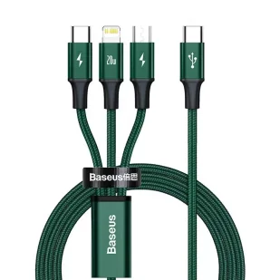 Kabel USB-C 3w1 Baseus Rapid Series, micro USB / Lightning / USB-C, 20W, 1.5m (zielony) - Kable USB - miniaturka - grafika 1