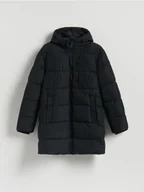 Kurtki męskie - Reserved - Pikowany płaszcz z kapturem - czarny - miniaturka - grafika 1