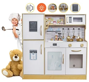 Duża Kuchnia Drewniana dla Dzieci + Akcesoria Garnki Kran Światło LED - Zabawki AGD Duża Kuchnia Drewniana dla Dzieci + Akcesoria Garnki Kran Światło LED - Zabawki AGD - miniaturka - grafika 1