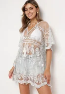 Bluzki damskie - Szara Tunika Narzutka z Siateczki Ozdobionej Haftem w Plażowym Stylu Adelagia - miniaturka - grafika 1