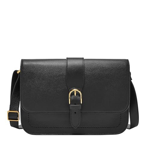 Fossil Damska torebka skórzana Zoey duża lub mała torebka crossbody z klapką dla kobiet, Czarny duży, L