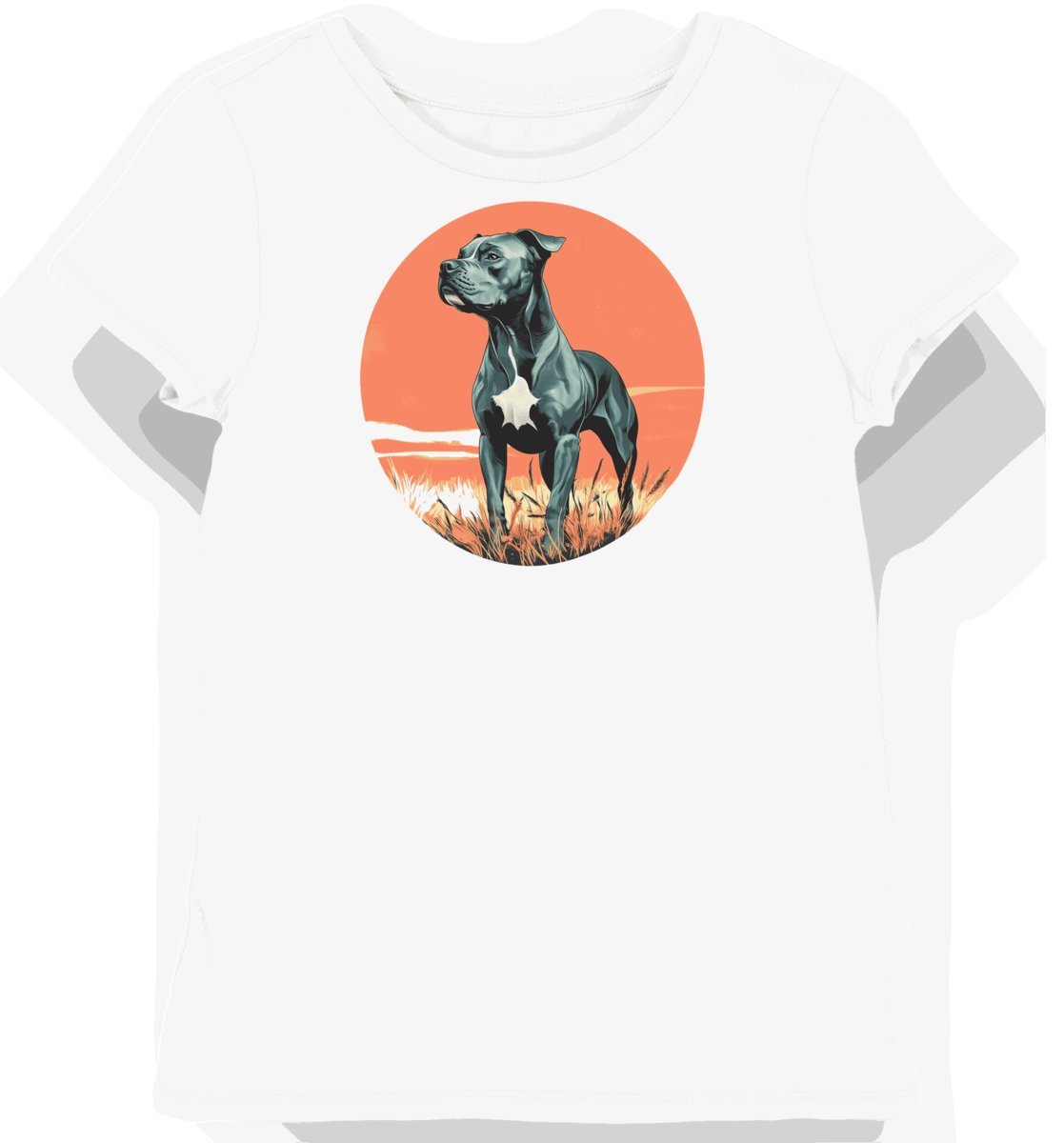 Koszulka damska biała z nadrukiem wysportowanego szarego pitbulla na polu XS