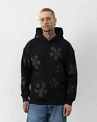 Bluzy damskie - Bluza z kapturem w kwiatki - czarny XL - miniaturka - grafika 1