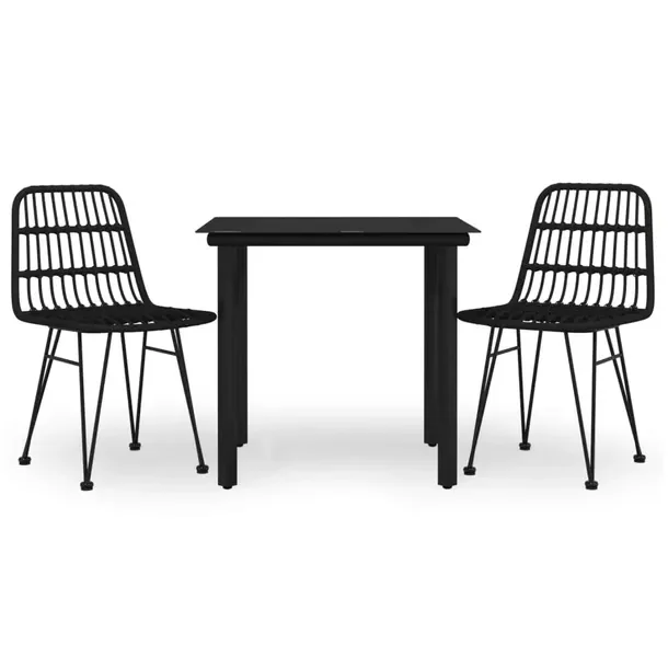 Zestaw Jadalniany do Ogrodu, Rattan PE, Stal, Czarny, Stół 80x80x74 cm, K
