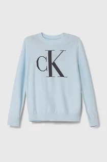 Swetry dla chłopców - Calvin Klein Jeans sweter bawełniany dziecięcy kolor niebieski lekki - grafika 1
