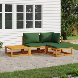 4-cz. ogrodowy zestaw wypoczynkowy, zielone poduszki, drewno vidaXL - Meble ogrodowe - miniaturka - grafika 1