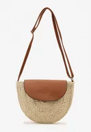 Torebki damskie - Jasnobeżowa Mała Torebka Boho na Ramię z Połączenia Plecionki i Ekoskóry Virtha - miniaturka - grafika 1