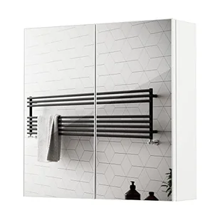 Meerveil - Lustrzana szafka toaletowa - lustro łazienkowe z 2 drzwiami pełne lustro 2 półki nowoczesne drewno, 45 x 13 x 45 cm białe - Szafki łazienkowe - miniaturka - grafika 1