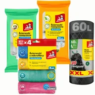Ściereczki, gąbki, czyściki - Zestaw Jan Niezbędny 2x Ściereczki nasączane + 4x Ścierka z mikrofibry + Worki na śmieci 60L - miniaturka - grafika 1