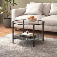 Ławy i stoliki kawowe - vidaXL Stolik kawowy, czarna rama i bezbarwne szkło hartowane, 70 cm - miniaturka - grafika 1