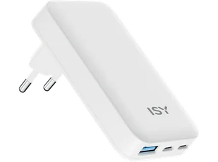 Ładowarka sieciowa ISY IAC-6065 Flat 65W 2xUSB-C USB-A GaN Biały - Zasilacze do laptopów - miniaturka - grafika 1
