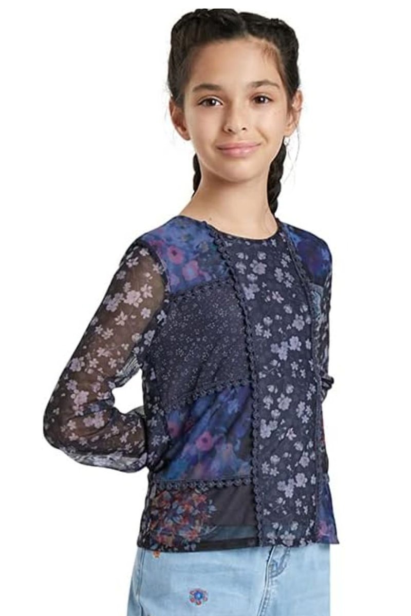 Bluzka dziewczęca Desigual Sons niebieska w kwiatki -146