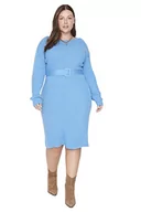 Sukienki - Trendyol Damska damska midi standardowa okrągły dekolt tkana sukienka plus size, niebieska, 3XL, NIEBIESKI, 3XL - miniaturka - grafika 1