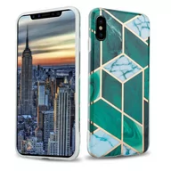 Etui i futerały do telefonów - Pokrowiec Etui Do Apple iPhone X / XS w Ciemnozielono Biało Złoty Marmur No. 6 Obudowa Case Cover Silikon Plecki Cadorabo - miniaturka - grafika 1
