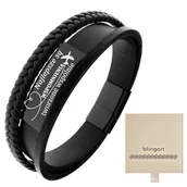 Bransolety męskie - Bransoletka z GRAWEREM męska skórzana CZARNA stal - miniaturka - grafika 1