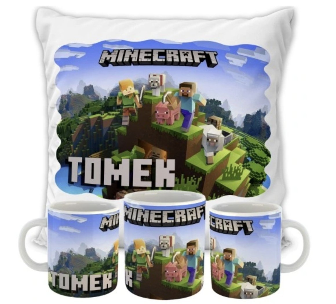 ZESTAW PODUSZKA + KUBEK Prezent MINECRAFT GRA + IMIĘ 7