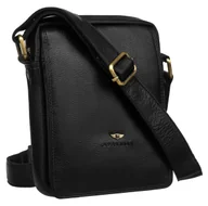 Torby męskie - Torebka męska na ramię mała listonoszka ze skóry naturalnej PETERSON czarna miejska saszetka na suwak długi pasek przegródki na karty miejsce na dłu.. - miniaturka - grafika 1