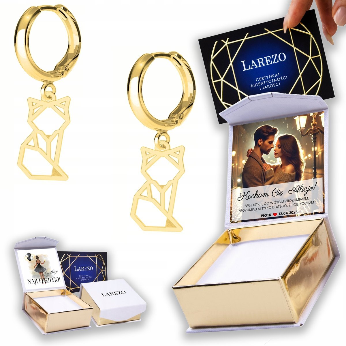 Złote Kolczyki 925 Koty Kotki Blaszki z Kotami Cat Kot Kotek NADRUK