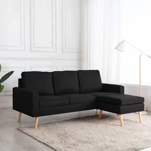 vidaXL 3-osobowa sofa z podnóżkiem, czarna, tapicerowana tkaniną - Narożniki - miniaturka - grafika 1