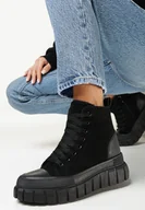 Botki damskie - Czarne Sznurowane Botki na Platformie Novita - miniaturka - grafika 1