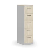 Szafy biurowe - Kartoteka metalowa KOMBI z drewnianym frontem A4, 5 szuflad, szary/dąb naturalny - miniaturka - grafika 1