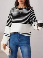 Swetry damskie - Damski Sweter w Paski Kremowy Klasyczny M Łua - miniaturka - grafika 1