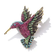 Broszki - Elegancka broszka koliber z cyrkoniami różowy - miniaturka - grafika 1