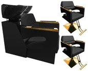 Meble fryzjerskie - Zestaw Gaja myjnia fryzjerska i 2x fotel fryzjerski hydrauliczny obrotowy podnóżek do salonu fryzjerskiego myjka ruchoma misa armatura bateria słuchawka - miniaturka - grafika 1