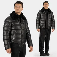 Kurtki męskie - Kurtka Męska Skajka Puchowa Pikowana Z Futerkiem Czarna Kymaxx 5321-1 M Czarny - miniaturka - grafika 1