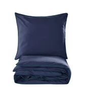 Pościel - Pościel Basic 140X200 Granat Lamówka Turkusowa - miniaturka - grafika 1