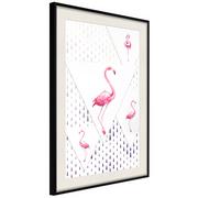 Plakaty - Plakat - Flamingi i trójkąty (rozmiar 40x60, wykończenie Rama złota z passe-partout) - miniaturka - grafika 1