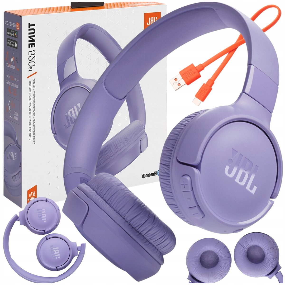 SŁUCHAWKI BEZPRZEWODOWE JBL NAUSZNE BLUETOOTH MIKROFON BASS SKŁADANE FIOLET