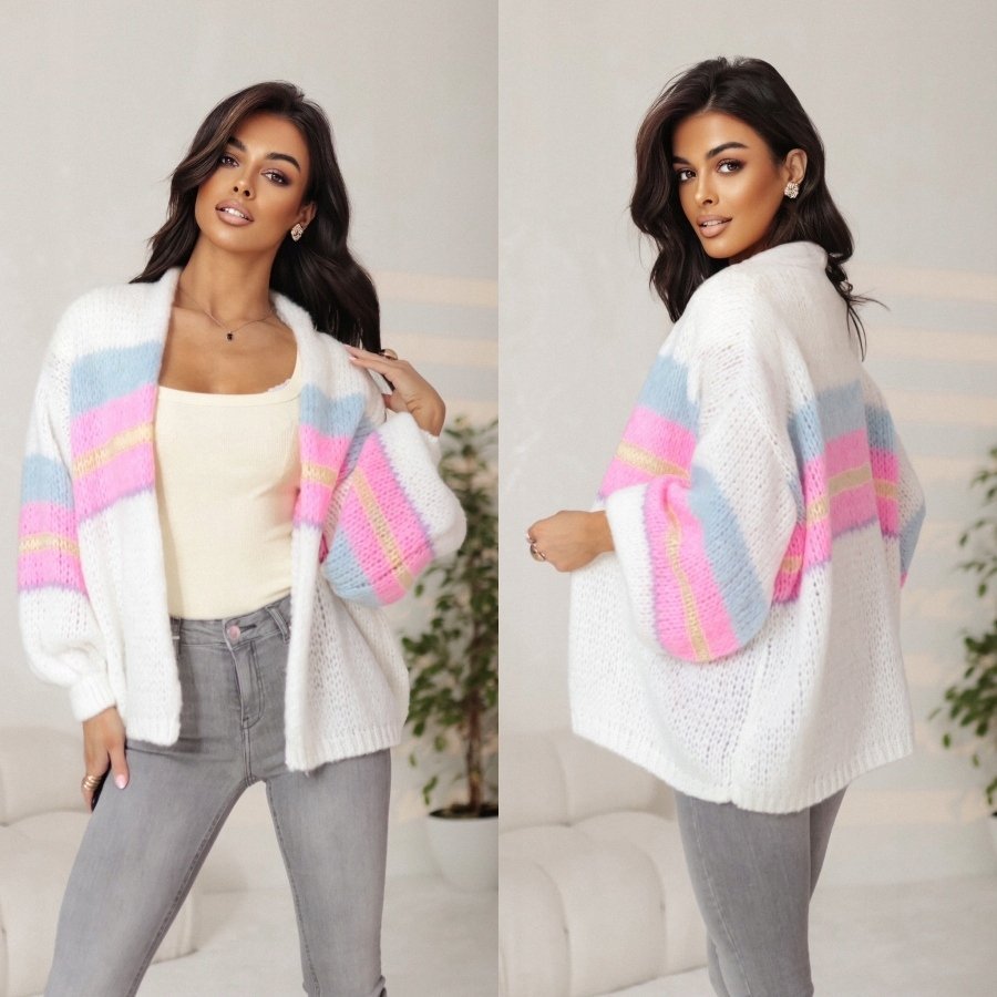 Kardigan J&K EMMA sweter narzutka kolorowy - ecru