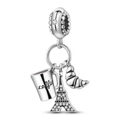 Wisiorki - Zawieszka SREBRO 925 Charms koralik do PANDORA Paryż Wieża Eiffla Rogalik Kawa - miniaturka - grafika 1
