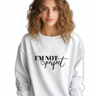 Bluzy damskie - Biała Bluza Damska Dresowa IM NOT PERFECT Stylowa Modna Wzory Rozmiar S - miniaturka - grafika 1